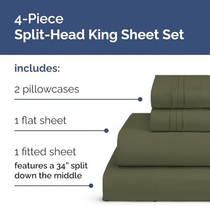 Flex Top Split Head King 4 Piece Sheet Set - Soft & Breathable - Sage Green