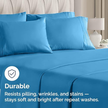 King Standard Pillow Cases Set of 6 - Soft Pillowcase Covers - Denim Blue