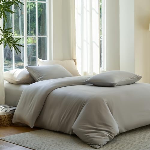 DOZ Duvet Cover Set, 100% Viscose derived from Bamboo, Organically Grown, Buttery Soft, Cooling Duvet Covers, High GSM, 1 Duvet Cover and 1 Pillowcase, 70"x90" (Dove, Twin/Twin XL)
