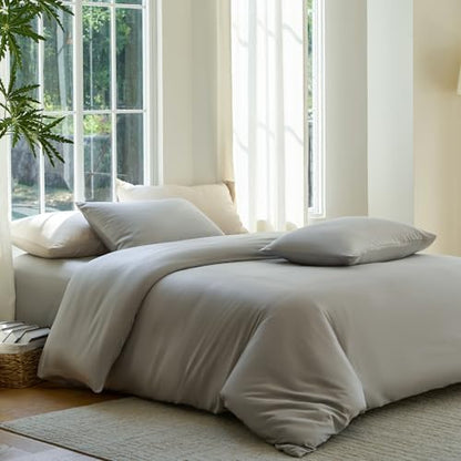 DOZ Duvet Cover Set, 100% Viscose derived from Bamboo, Organically Grown, Buttery Soft, Cooling Duvet Covers, High GSM, 1 Duvet Cover and 2 Pillowcases, 90"x90" (Dove, Full/Queen)