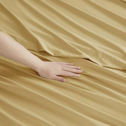 Clara Clark Full Sheets, 6 Piece Set - Hotel Luxury Bed Sheets, Super Soft Bedding Set, Full Size, Camel Gold
