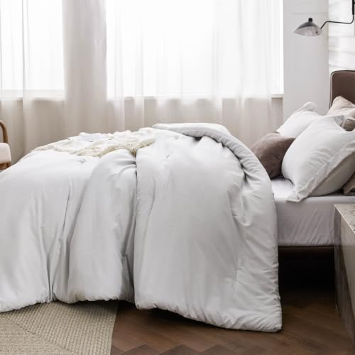 Bedsure Grayish White Queen Comforter Set, Cationic Dyed Bedding Set 3 Pcs