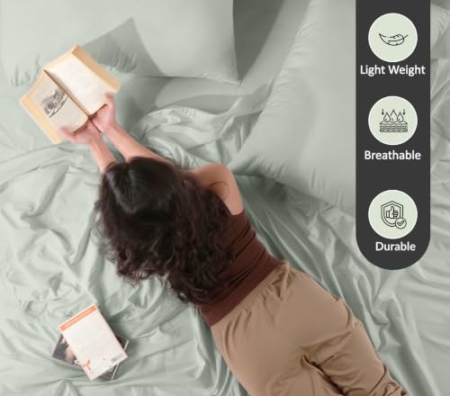 RUVANTI 100% Cotton Percale King Sheets, King Size Sheets Set, Ocean Breeze