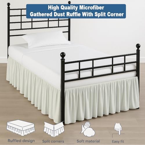 Ruffled Bed Skirt Split Corners with Platform, Tailored Fit Hotel Quality Wrinkle Free Ultra-Soft Microfiber Dust Ruffle, Upto 10 Inch Drop, King, Ivory