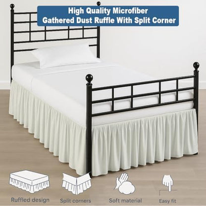 Ruffled Bed Skirt Split Corners with Platform, Tailored Fit Hotel Quality Wrinkle Free Ultra-Soft Microfiber Dust Ruffle, Upto 28 Inch Drop, King, Ivory