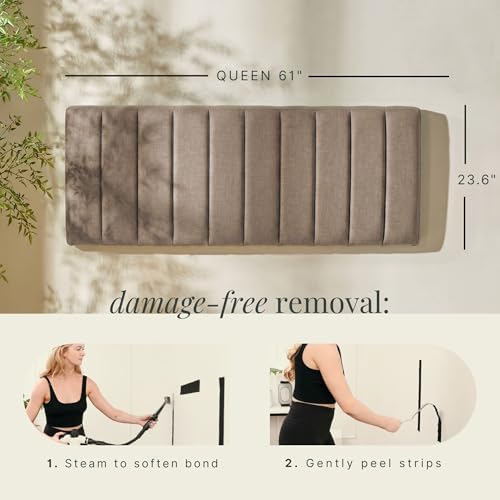 Nestl Upholstered Queen Headboard - Easy Assemble Channel Stitched Headboard Queen Size - Wall Mounted Headboards with 3D Soundproof Wall Panels Peel & Stick Floating Headboards, Mocha