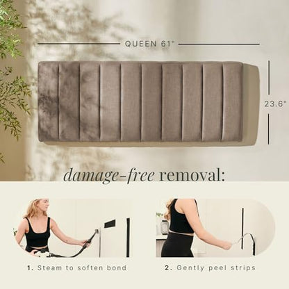 Nestl Upholstered Queen Headboard - Easy Assemble Channel Stitched Headboard Queen Size - Wall Mounted Headboards with 3D Soundproof Wall Panels Peel & Stick Floating Headboards, Mocha