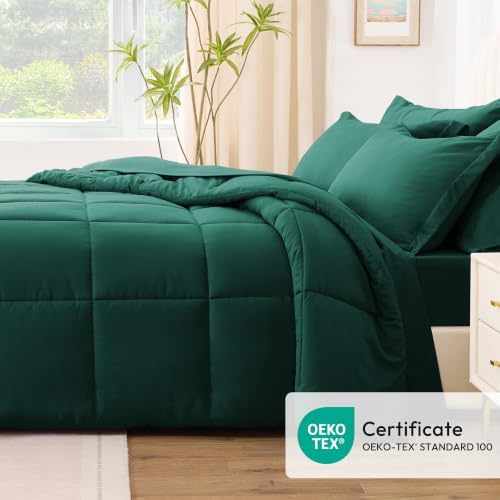 Love's cabin Plaid Queen Comforter Set, Dark Green