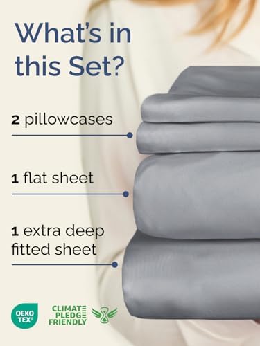 Extra Deep Queen Sheet Set - 4 Piece Breathable Cooling Sheets - Steel Blue
