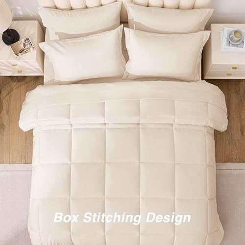 Love's cabin Twin XL Comforter Set Beige, 5 Pieces Twin XL Bed in a Bag, All Season Bedding Sets with 1 Comforter, 1 Flat Sheet, 1 Fitted Sheet, 1 Pillowcase and 1 Pillow Sham