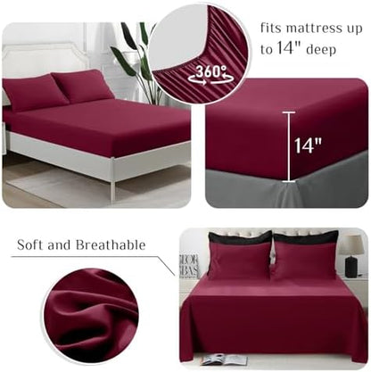 JOLLYVOGUE King Comforter Set, Ultra-Soft Bed in a Bag King Size 7 Pieces, Oeko-TEX Certified Bedding Set with Down Alternative Comforter, Sheets, Pillowcases & Shams, Black & Deep Burgundy