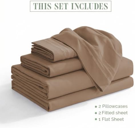Elegant Comfort Luxury 5-Piece Bed Sheet Set - Luxury Bedding 1500 Premium Hotel Quality Microfiber, Wrinkle Resistant Cool & Breathable, Easy Elastic Fitted, Split King, Taupe-Tan