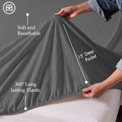 Threadmill 600TC Cotton Twin Sheet Set, Sateen, Damask, Dark Grey, 3-Piece