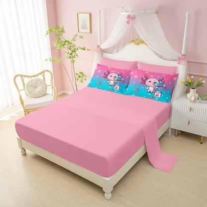 QOOMO Axolotl 7 Pieces Comforter Set Twin,Salamander Bedding Set for Kids