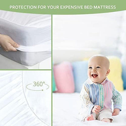 Twin XL Mattress Protector Waterproof, Viscose Cooling Jersey Extra Long Twin Size, Skin Friendly and Breathable Mattress Pad Cover with 14" Deep Pocket