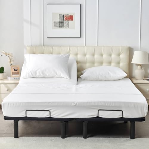 Kingnex Half Split Top King Sheets Set for Adjustable Bed White