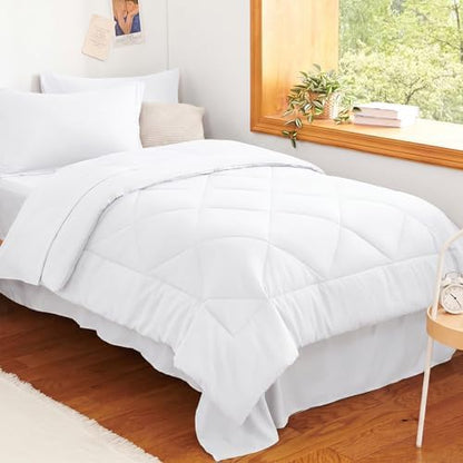 CozyLux Twin Comforter Set 68"x88" White - 5 Piece Bed in a Bag