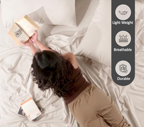 RUVANTI 100% Cotton Full Sheet Set, Percale Full Size Sheets, Soft Ivory