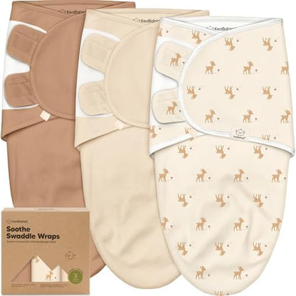 KeaBabies 3-Pack Organic Baby Swaddles for Newborns, Infant, Lil Fawn, 0-3M