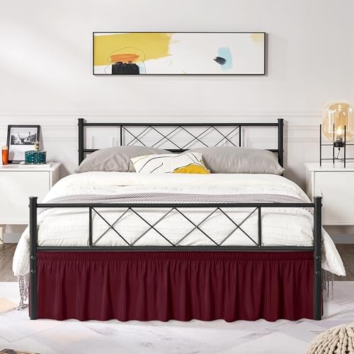 Wrap Around Full Size Bed Skirt Split Corners 14" Drop-Elastic Dust Ruffle