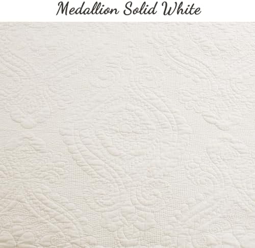Cozy Line Home Fashions Ivory Cotton Quilt Set – 3-Piece Quilted Damask Medallion Bedspread with Shams, Textured All Season Elegant Bedding, King