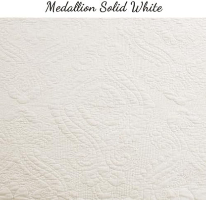 Cozy Line Home Fashions Ivory Cotton Quilt Set – 3-Piece Quilted Damask Medallion Bedspread with Shams, Textured All Season Elegant Bedding, King