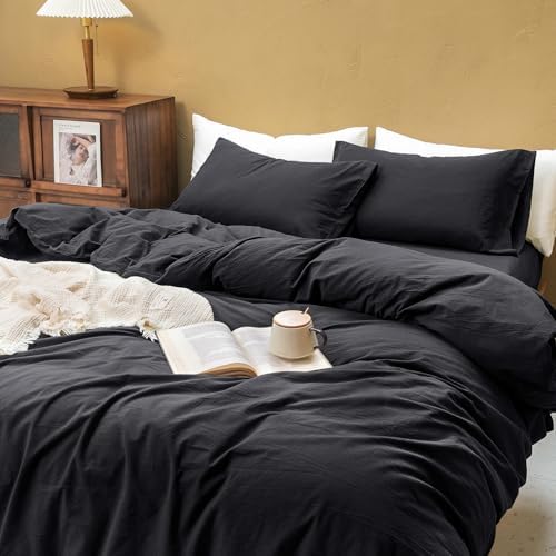 FOSSA Duvet Cover Set 100% Washed Cotton Linen Feel Super King Plus