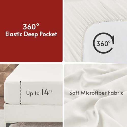 MUXHOMO 7 Pieces Oversized King Comforter Set, Reversible Bed in a Bag Oversized King Size, All Season Bedding Set with Comforter, Flat Sheet, Fitted Sheet, Pillowcases & Shams, Beige & White