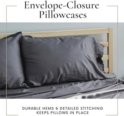 Bamboo Bay 6 Piece Full Size Sheet Set, 100% Viscose Made from Bamboo, Breathable, Ultra Soft Cooling Bed Sheets for Hot Sleepers, Beddings with Deep Pockets Fit 16" Mattress, Dark Grey