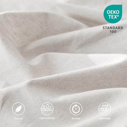 BISELINA French Linen Pleated Bed Skirt, 18" Tailored Draped Natural Linen-Cotton Blend Basic Dust Border Soft Comfort Farmhouse Bedding (18" King, White)