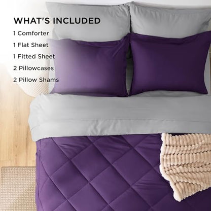 Bedsure California King Comforter Set Reversible 7Pieces Purple/Silver Grey