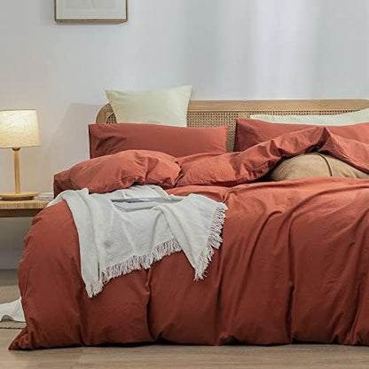 BESTOUCH Cotton Solid Duvet Cover Set Crimson Red California King