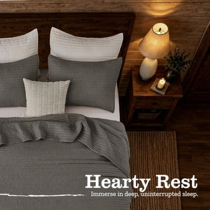 DOWN HOME Queen Quilt Bedding Set with Shams, Vintage Washed Soft Quilted Blanket Thin Comforter Lightweight Bedspread Coverlet Bed Cover, Brushed Microfiber Stripe Stitching, Ash Gray, 86"x90"