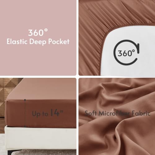 MUXHOMO 7 Pieces Full Comforter Set, Reversible Bed in a Bag Full Size, All Season Bedding Set with Comforter, Flat Sheet, Fitted Sheet, Pillowcases & Shams, Rose Gold & Mocha