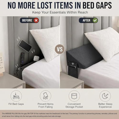 Full Bed Wedge Pillow Headboard & Mattress Gap Filler Long Triangle Pillow