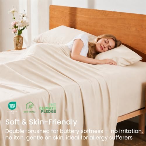 GOKOTTA 3 Piece Twin Sheet Set - Soft, Breathable & Cozy - Light Beige
