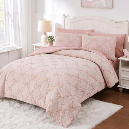Twin Comforter Set with Sheets for Girls-5 Pieces Bow Twin Bedding Sets