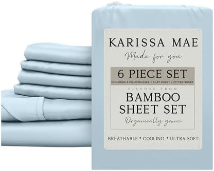 KARISSA MAE 6 Piece Luxury Bamboo Viscose Queen Sheet Set, 4 Pillowcases