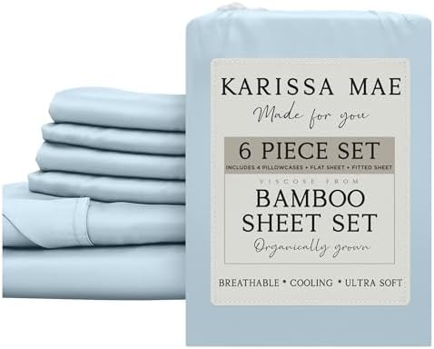 KARISSA MAE 6 Piece Luxury Bamboo Viscose 34" Split Top King Size Sheet Set