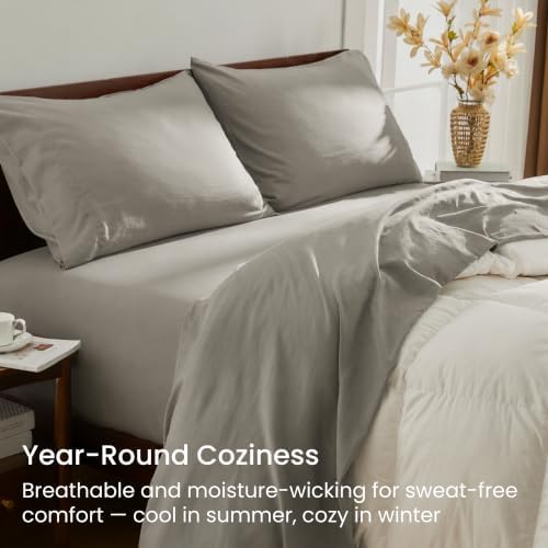 GOKOTTA 4 Piece King Size Sheet Set - Soft, Breathable & Cozy - Grey
