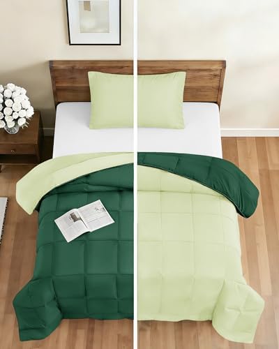 King Comforter Set - Emerald/Light Sage Bedding, All Seasons - 3 Piece Set