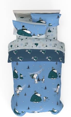 Collectibles Peanuts Snoopy Puffer Coat Holiday & Christmas Bedding Soft Comforter and Sheet Set with Sham, 5 Piece Twin Size, (Officially Licensed Product) By Franco