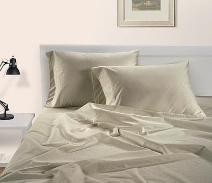 LANE LINEN 100% Egyptian Cotton Queen Sheet Set Sateen - Linen Swiss Dot