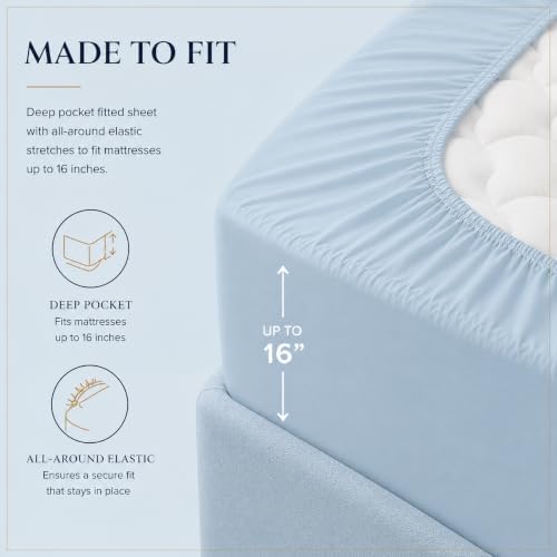 Split King Sheets Sets for Adjustable Bed, 7Pc Egyptian Cotton,Light Blue