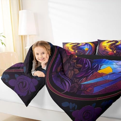 Feelyou Dragon Bedding Set Soft for Boys Girls, Dragon Stuff Comforter Set King Size Wild Life Duvet Quilt Microfiber Jungle Dino Bedroom Decor Black Yelllow 3 Pcs with 2 Pillow Cases