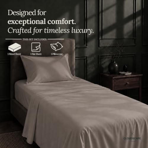 CLOUDSCAPE LINEN Millennium Series 100% Egyptian Cotton Sheets Twin,Taupe