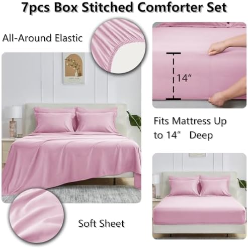 CozyLux Queen Comforter Set, 7-Piece Bed in a Bag, Light Pink
