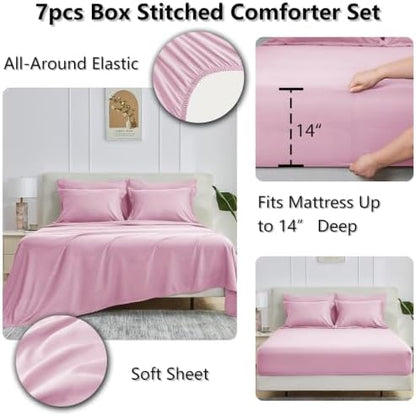 CozyLux Queen Comforter Set, 7-Piece Bed in a Bag, Light Pink