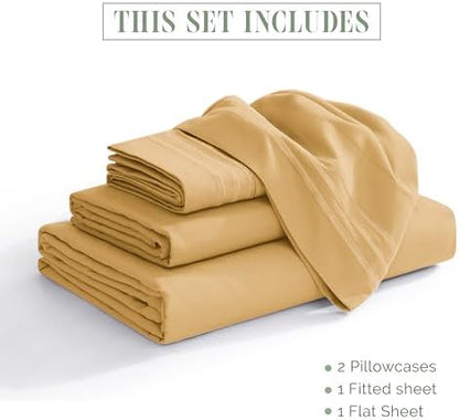 Elegant Comfort Luxury 4-Piece Bed Sheet Set - Luxury Bedding 1500 Premium Hotel Quality Microfiber, Wrinkle Resistant Cool and Breathable, Easy Elastic Fitted, RV Short Queen, Camel-Gold