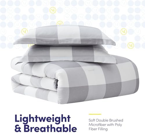 7 Piece Comforter Set Bag Solid Color All Season Soft Down Alternative Blanket & Luxurious Microfiber Bed Sheets, Queen, Checkered Box